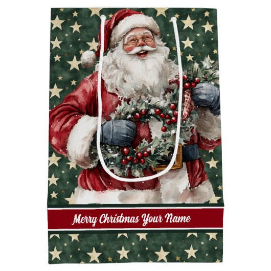 サンタクロースパーソナライズされた抱き枕ヴィンテージホリデー ミディアムペーパーバッグ (裏面)