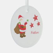 サンタクロースパーソナライズされた(星あり) ガラスオーナメント (正面右)