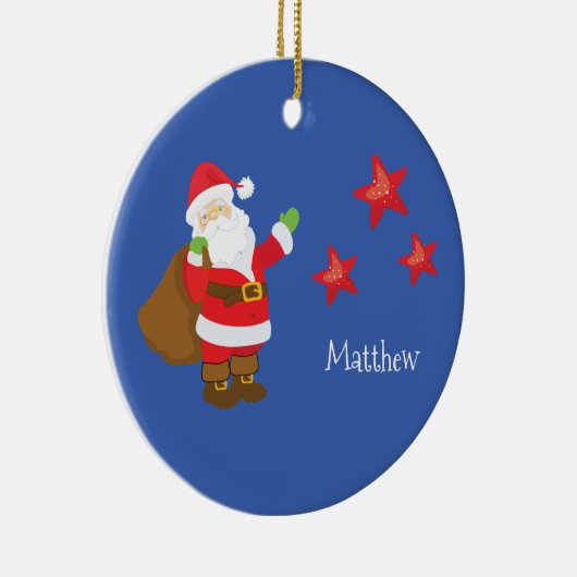 サンタクロースパーソナライズされた(星あり) セラミックオーナメント (右)