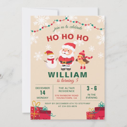 サンタクロースパーティークリスマスホリデー誕生日 招待状 (正面)
