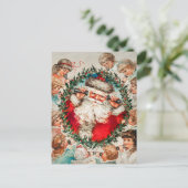 サンタクロースビクトリアンが子どもたちと電話で シーズンポストカード (スタンド正面)