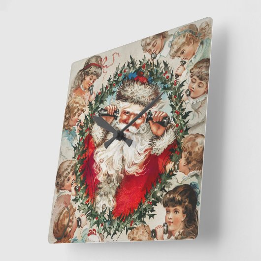 サンタクロースビクトリアンが子どもたちと電話で スクエア壁時計 (傾斜)