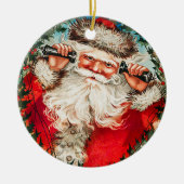 サンタクロースビクトリアンが子どもたちと電話で セラミックオーナメント (正面)