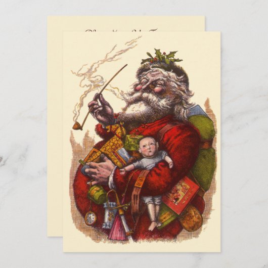 サンタクロースビクトリアンクリスマスパーティの招待状 招待状 (正面/裏面)