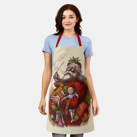 サンタクロースビクトリアンパイプ玩具 エプロン (着用した状態)