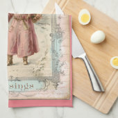 サンタクロースビクトリアンピンクの木の鳥クリスマス キッチンタオル (四つ折り)