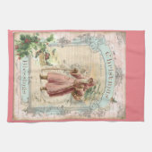 サンタクロースビクトリアンピンクの木の鳥クリスマス キッチンタオル (横)