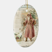 サンタクロースビクトリアンピンクの木の鳥クリスマス セラミックオーナメント (右)