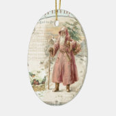 サンタクロースビクトリアンピンクの木の鳥クリスマス セラミックオーナメント (左)