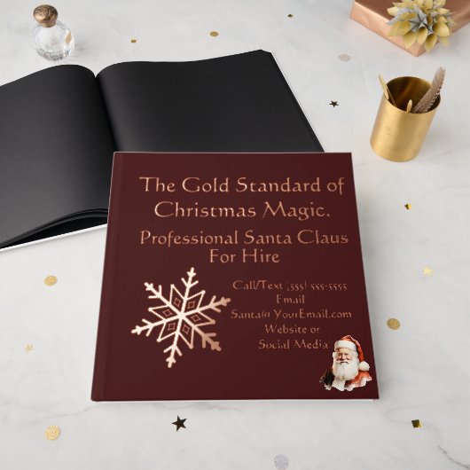 サンタクロースビジネスカードプリント金ゴールド ゲストブック (正面見開き)