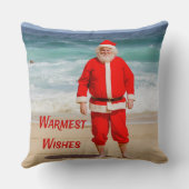 サンタクロースビーチ温かいウィッシュズおもしろいユーモア クッション (裏面)