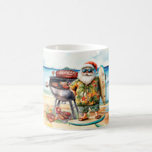 サンタクロースビーチBBQコーヒーマグ – おもしろいトロピカル コーヒーマグカップ