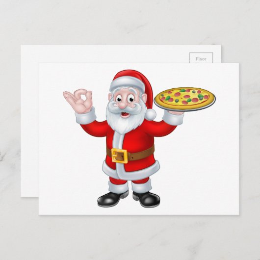 サンタクロースピザクリスマスのマンガのキャラクタ シーズンポストカード (正面/裏面)