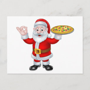 サンタクロースピザクリスマスのマンガのキャラクタ シーズンポストカード