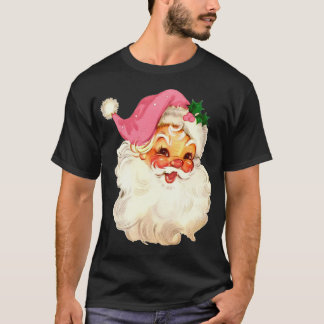 サンタクロースピンククリスマス顔オールドクリスマスヴィンテージ Tシャツ