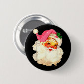 サンタクロースピンククリスマス顔オールドクリスマスヴィンテージP 缶バッジ (正面&裏面)