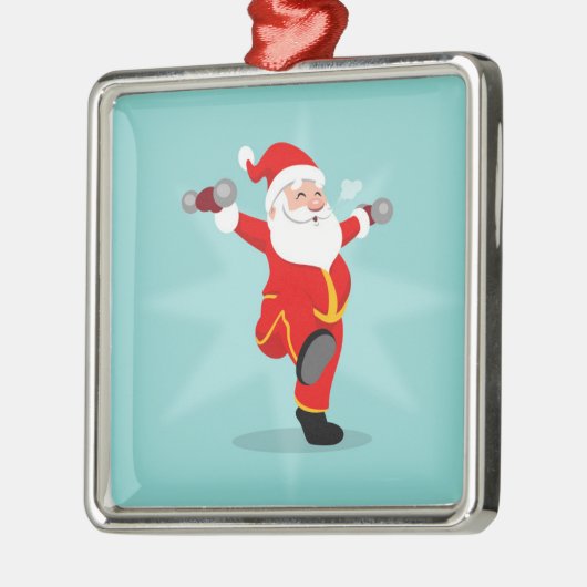サンタクロースフィットネスエクササイズ メタルオーナメント (左)