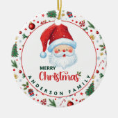 サンタクロースフェスティバルパターンメリークリスマス セラミックオーナメント (正面)