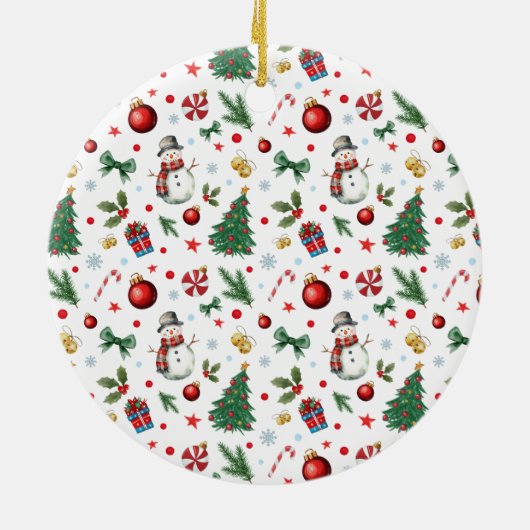 サンタクロースフェスティバルパターンメリークリスマス セラミックオーナメント (裏面)