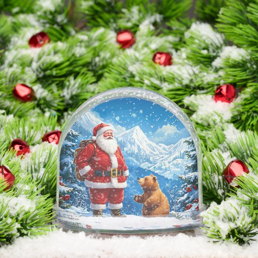 サンタクロースフレンドリーが雪山でクマに出会う (クリスマス)