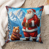 サンタクロースフレンドリーが雪山でクマに出会う クッション (ブランケット)