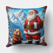 サンタクロースフレンドリーが雪山でクマに出会う クッション (裏面)