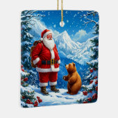 サンタクロースフレンドリーが雪山でクマに出会う セラミックオーナメント (右)
