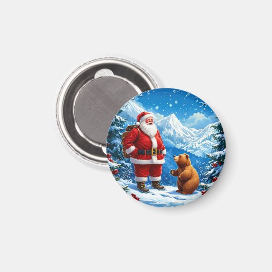 サンタクロースフレンドリーが雪山でクマに出会う マグネット (正面/裏面)