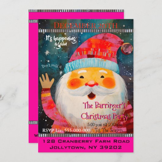 サンタクロースフレンドリーハッピークリスマスパーティー 招待状 (正面/裏面)