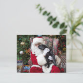 サンタクロースブラックラブラドールクリスマスキュートパピー シーズンポストカード (スタンド正面)