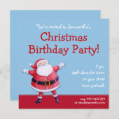 サンタクロースブルークリスマス誕生日招待状 招待状 (正面/裏面)