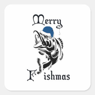 サンタクロースブルーフィッシュマス魚釣りフィッシュクリスマス スクエアシール