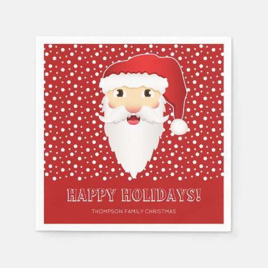 サンタクロースヘッドオンレッド&名前をカスタムするクリスマス スタンダードカクテルナプキン (正面)