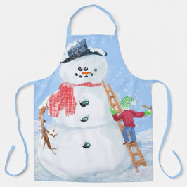 サンタクロースヘルパー建物A間抜け雪だるま エプロン