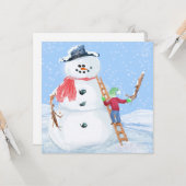 サンタクロースヘルパー建物A間抜け雪だるま カード (正面/裏面インサイチュ)