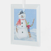 サンタクロースヘルパー建物A間抜け雪だるま ガラスオーナメント (正面左)