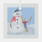 サンタクロースヘルパー建物A間抜け雪だるま ガラスオーナメント (正面)