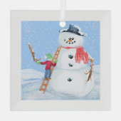 サンタクロースヘルパー建物A間抜け雪だるま ガラスオーナメント (裏面)