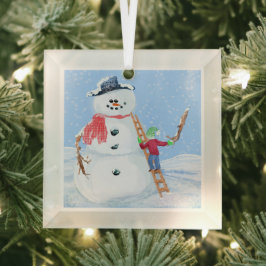 サンタクロースヘルパー建物A間抜け雪だるま ガラスオーナメント