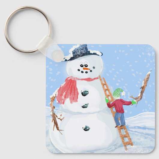 サンタクロースヘルパー建物A間抜け雪だるま キーホルダー (正面)