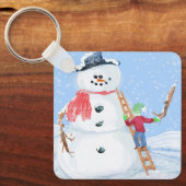 サンタクロースヘルパー建物A間抜け雪だるま キーホルダー (正面)