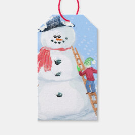 サンタクロースヘルパー建物A間抜け雪だるま ギフトタグ
