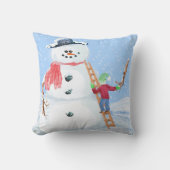 サンタクロースヘルパー建物A間抜け雪だるま クッション (正面)