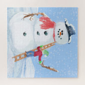 サンタクロースヘルパー建物A間抜け雪だるま ジグソーパズル (横)