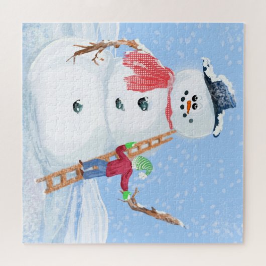 サンタクロースヘルパー建物A間抜け雪だるま ジグソーパズル (横)