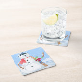 サンタクロースヘルパー建物A間抜け雪だるま スクエアペーパーコースター (インサイチュ)