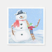 サンタクロースヘルパー建物A間抜け雪だるま スタンダードカクテルナプキン (正面)