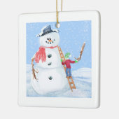 サンタクロースヘルパー建物A間抜け雪だるま セラミックオーナメント (左)