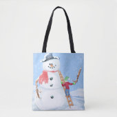 サンタクロースヘルパー建物A間抜け雪だるま トートバッグ (正面)