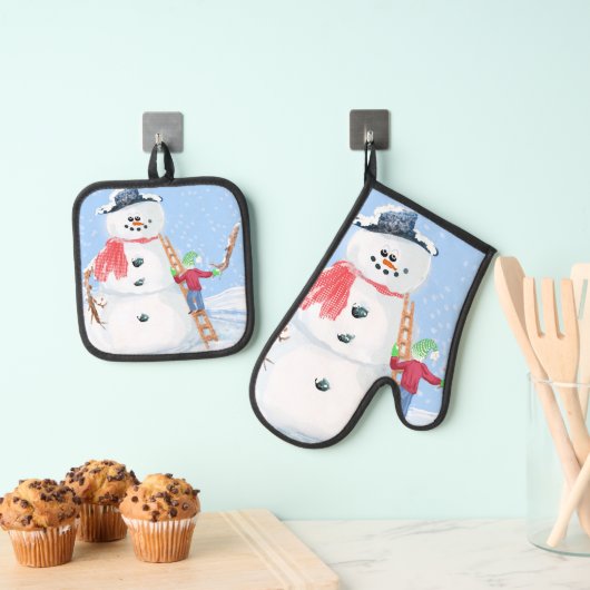サンタクロースヘルパー建物A間抜け雪だるま 鍋つかみ&鍋敷きセット (インサイチュ (吊り下げ))